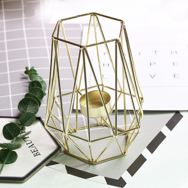 Hexagon Shaped Metal Candle Stand-(14306)Golden(SA2405-17) - Image 7