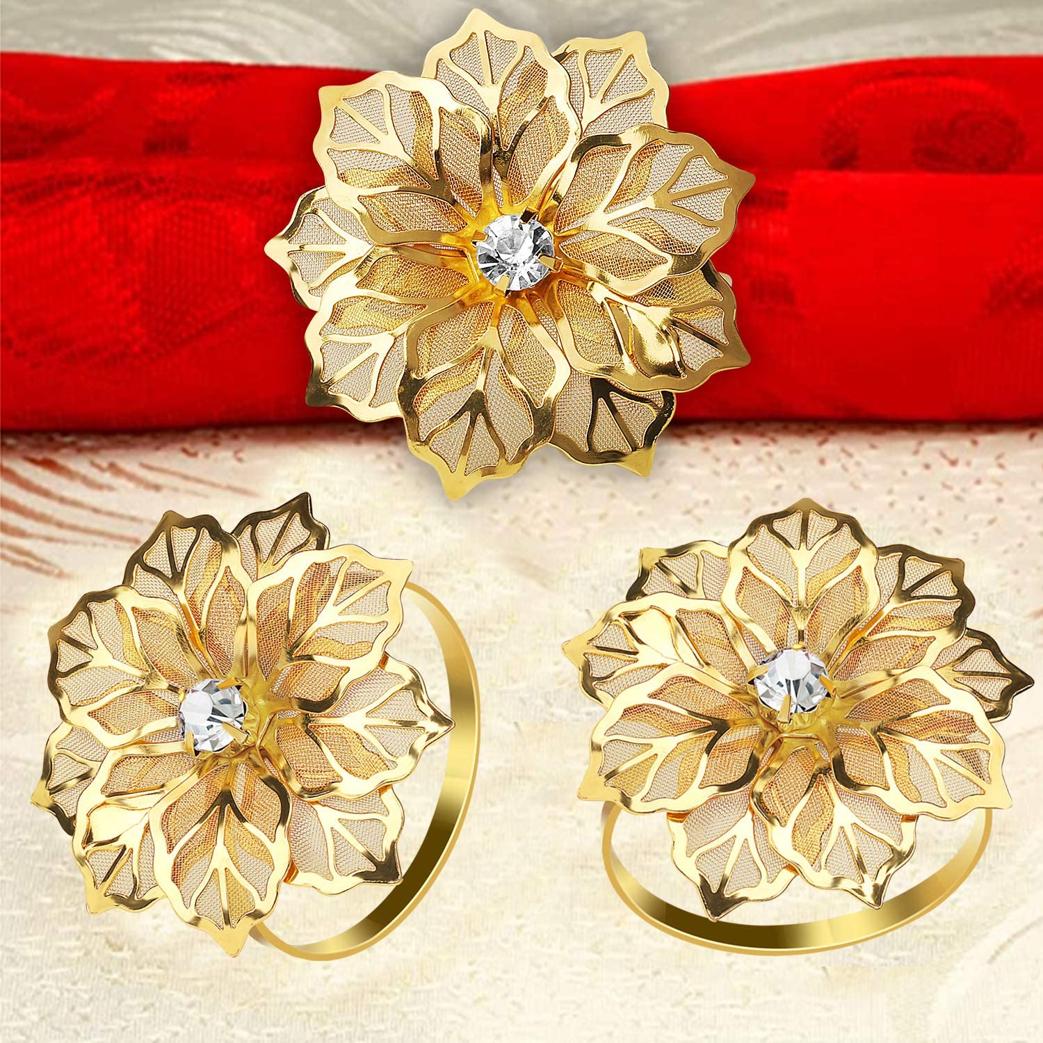 Napkin Holder Rings-Golden Flower - Image 12