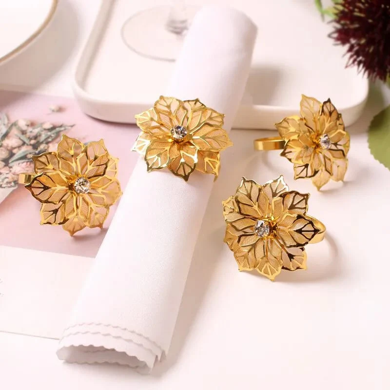 Napkin Holder Rings-Golden Flower - Image 2