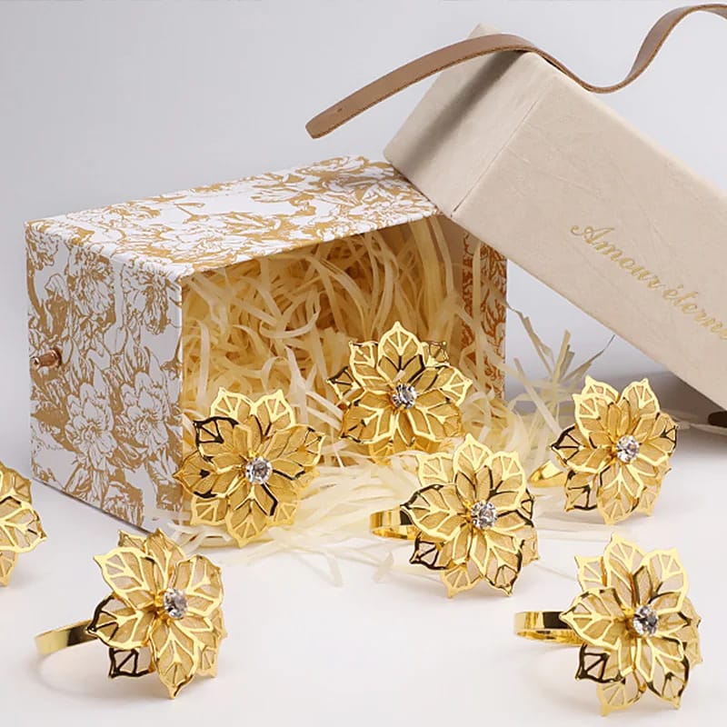Napkin Holder Rings-Golden Flower - Image 4