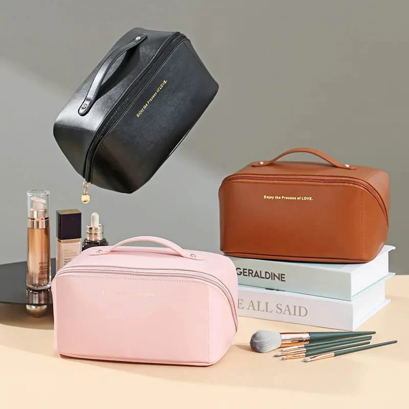 Portable PU Makeup Powder Waterproof Multifunctional Bag-14265Cream(SA2403-21) - Image 11