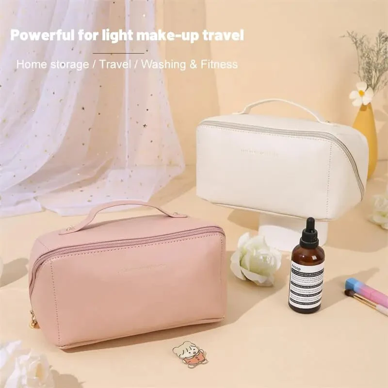 Portable PU Makeup Powder Waterproof Multifunctional Bag-14265Cream(SA2403-21) - Image 3