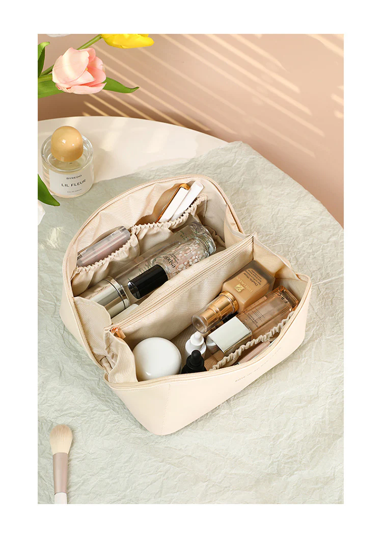 Portable PU Makeup Powder Waterproof Multifunctional Bag-14265Cream(SA2403-21) - Image 5
