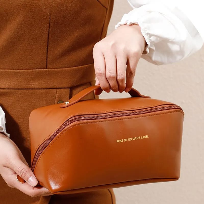 Portable PU Makeup Powder Waterproof Multifunctional Bag-Brown(SA2403-21)