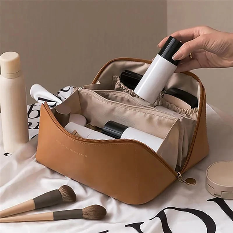 Portable PU Makeup Powder Waterproof Multifunctional Bag-Brown(SA2403-21) - Image 15