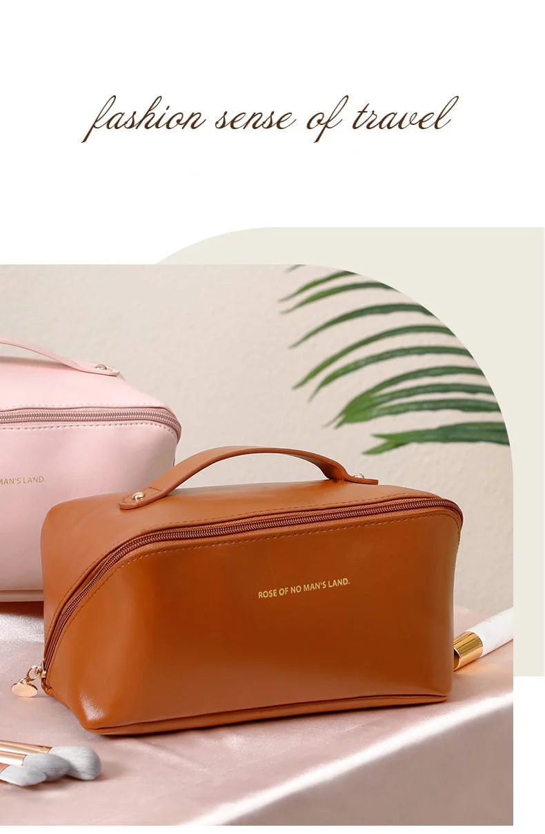 Portable PU Makeup Powder Waterproof Multifunctional Bag-Brown(SA2403-21) - Image 4