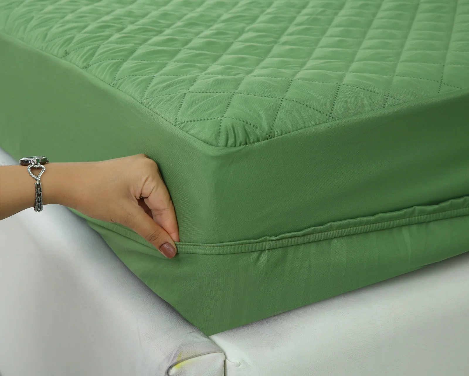 Quilted Waterproof Mattress Protector-Green - Image 11