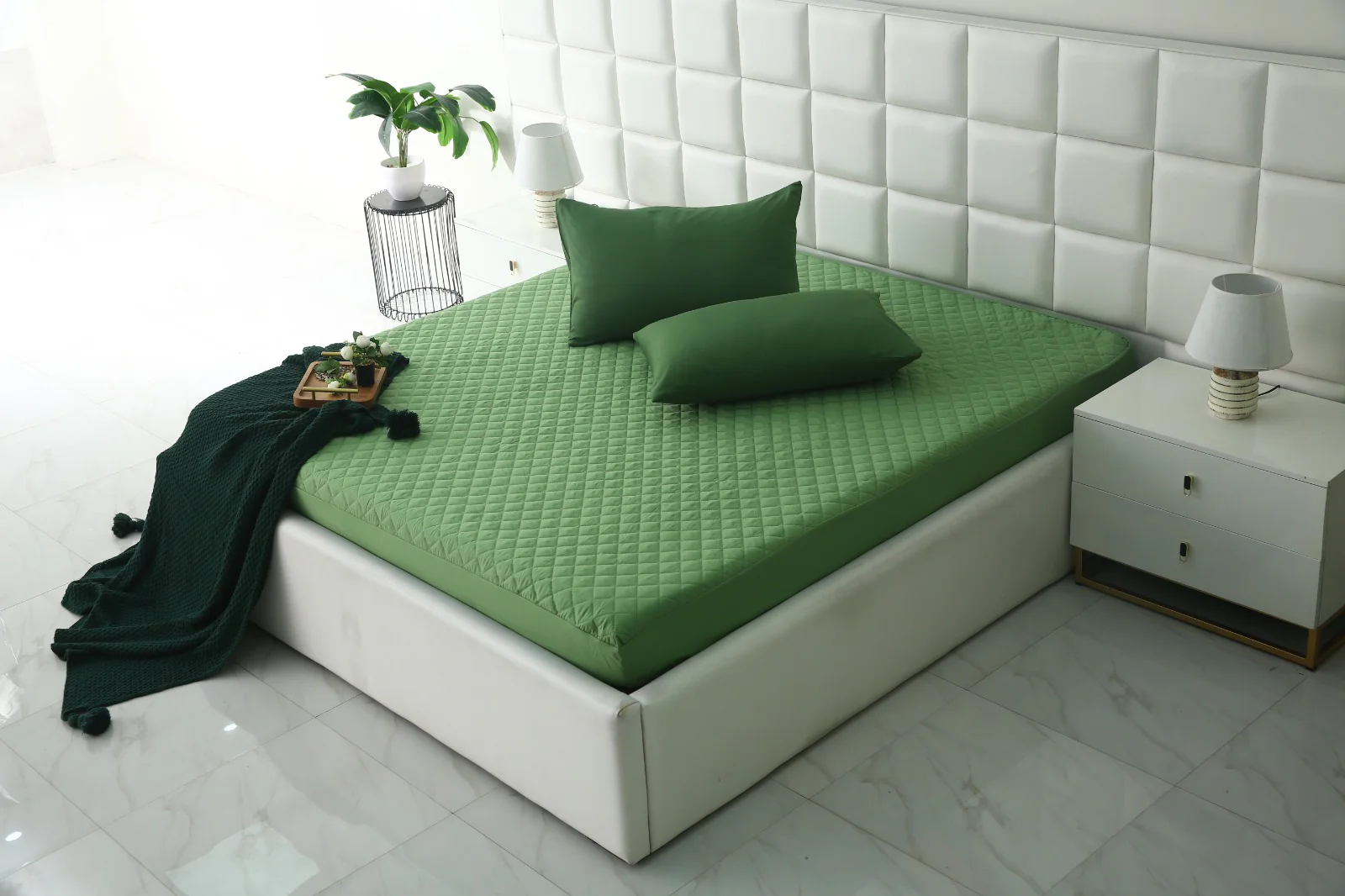 Quilted Waterproof Mattress Protector-Green - Image 6