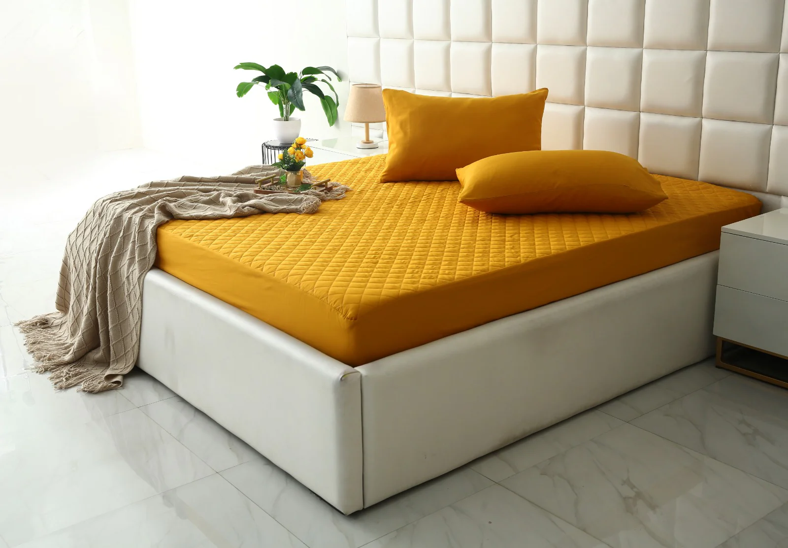 Quilted Waterproof Mattress Protector-Mustard - Image 11