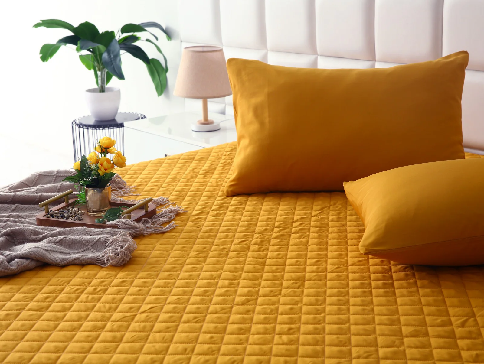Quilted Waterproof Mattress Protector-Mustard - Image 12