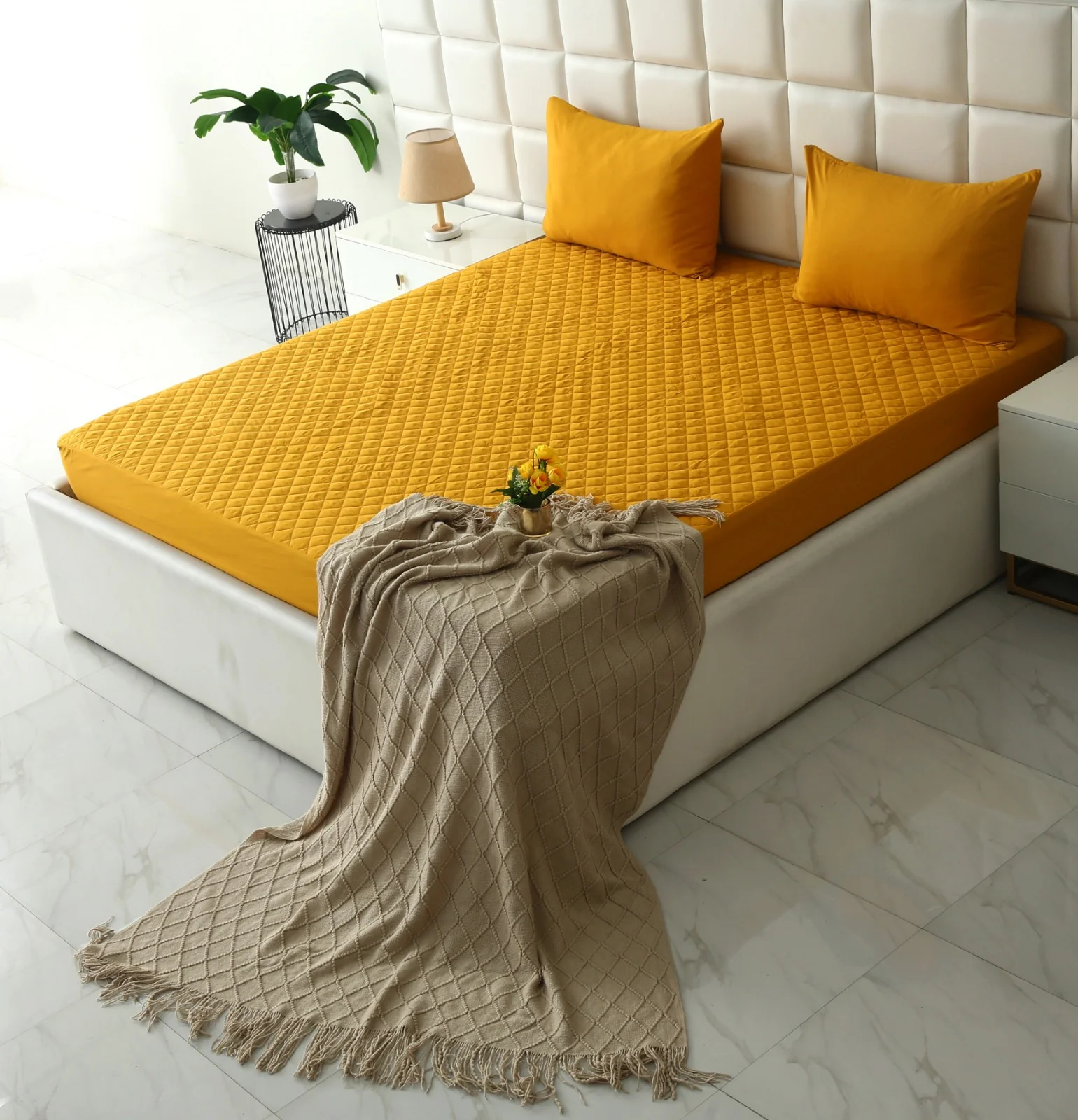 Quilted Waterproof Mattress Protector-Mustard - Image 13