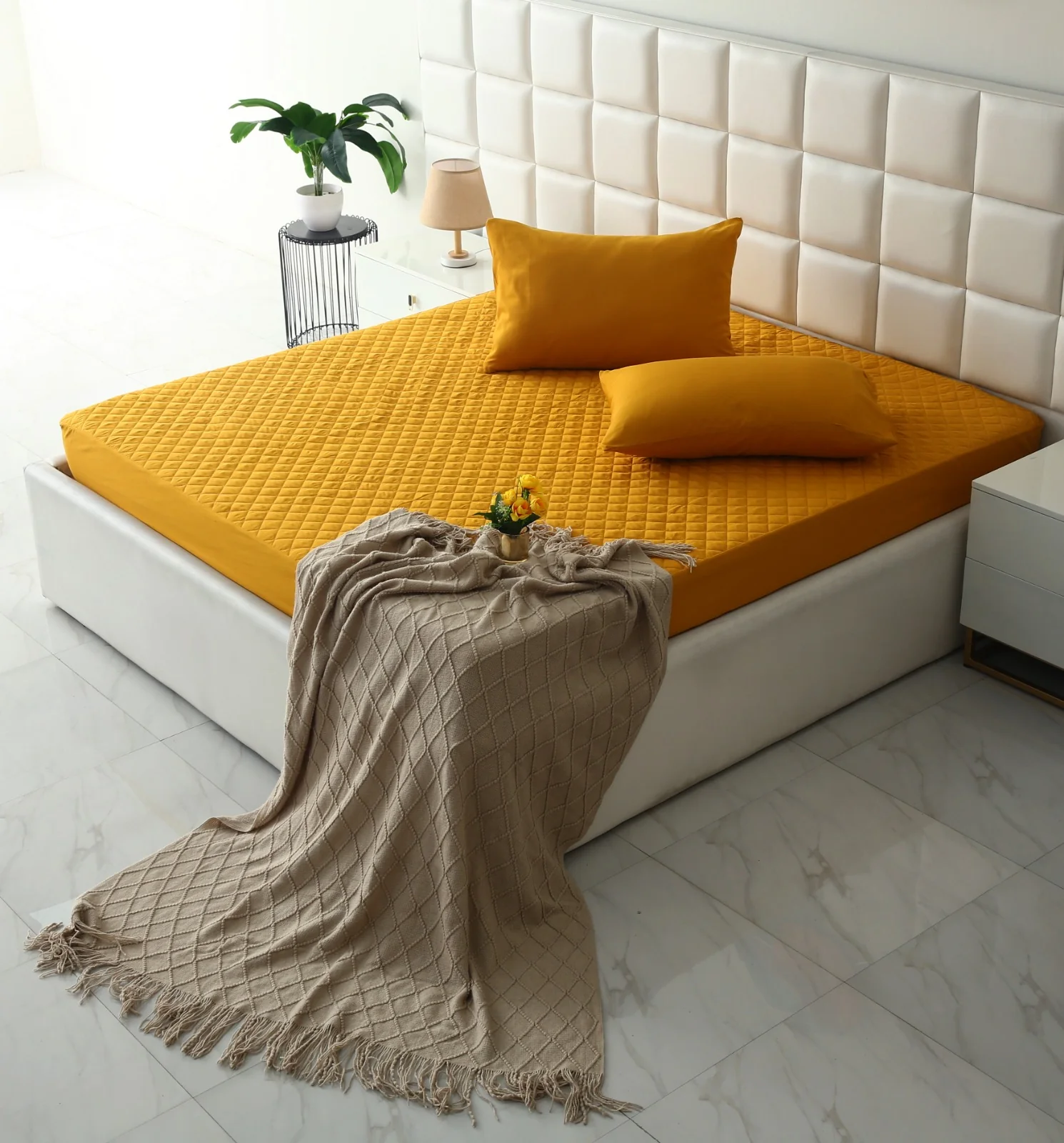 Quilted Waterproof Mattress Protector-Mustard - Image 14