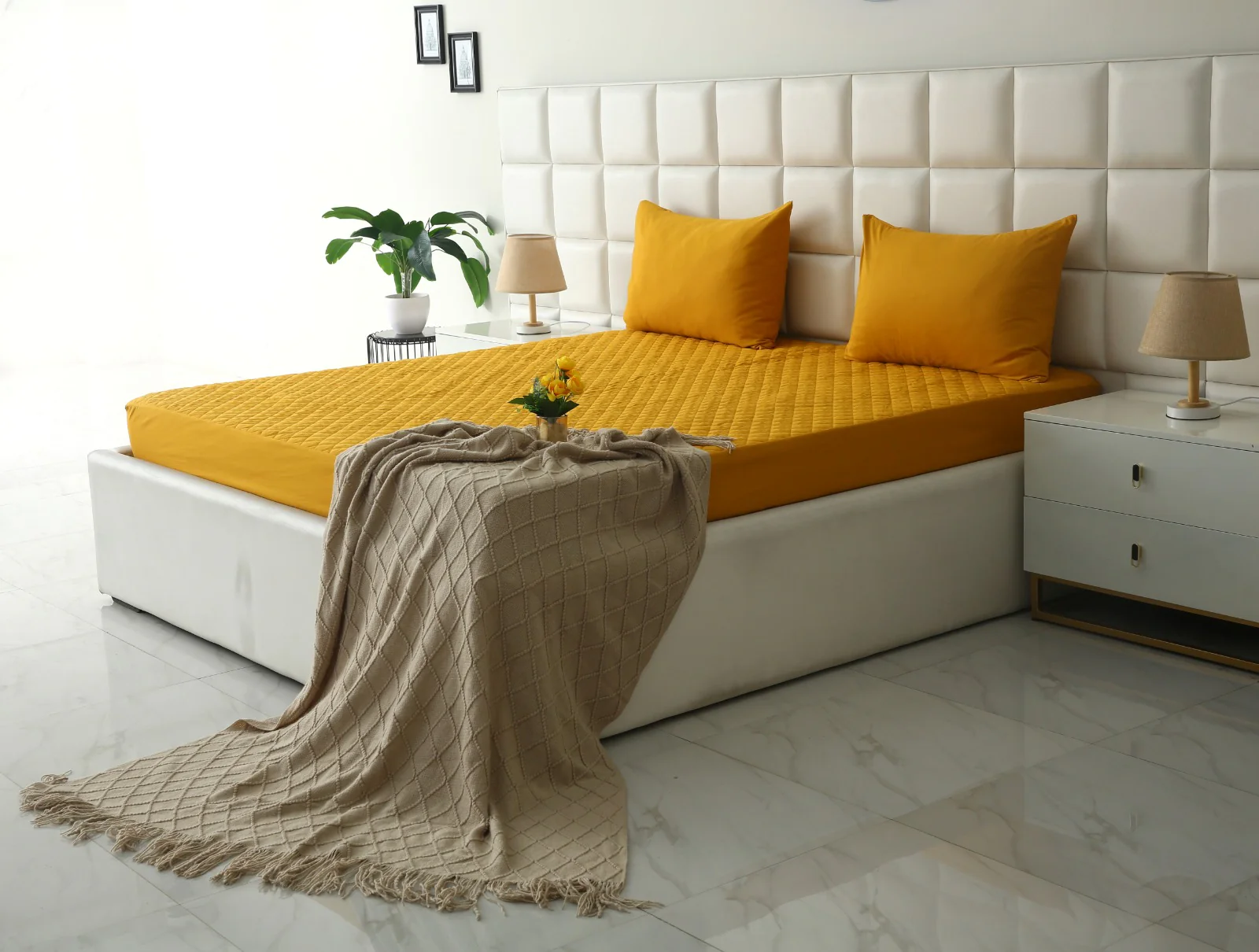 Quilted Waterproof Mattress Protector-Mustard - Image 15