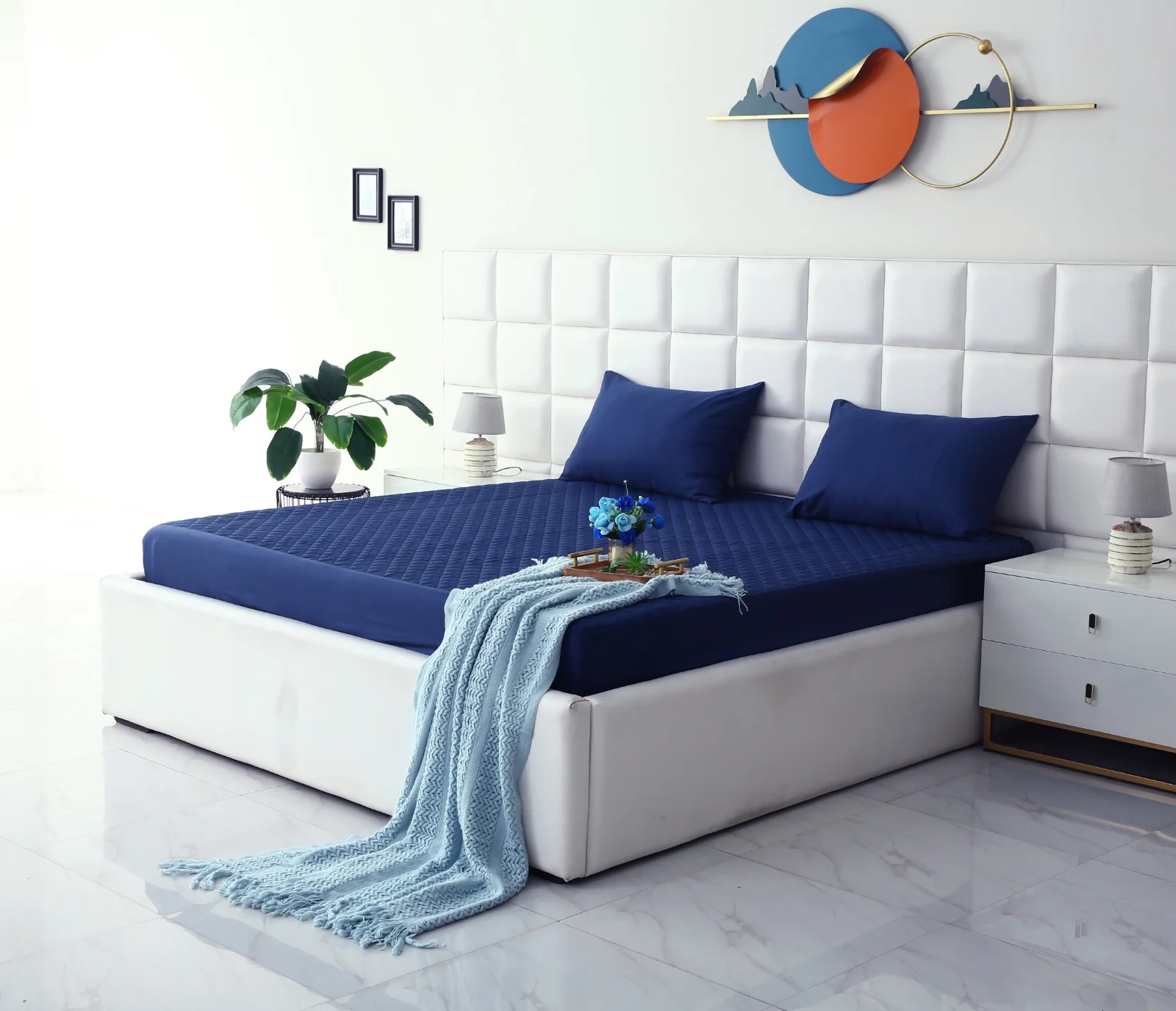 Quilted Waterproof Mattress Protector-Navy Blue - Image 11