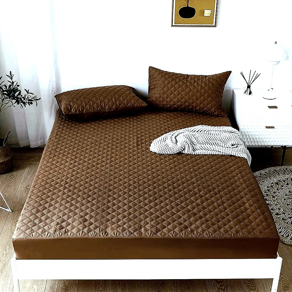 Quilted Waterproof Mattress Protector-Brown - Image 4