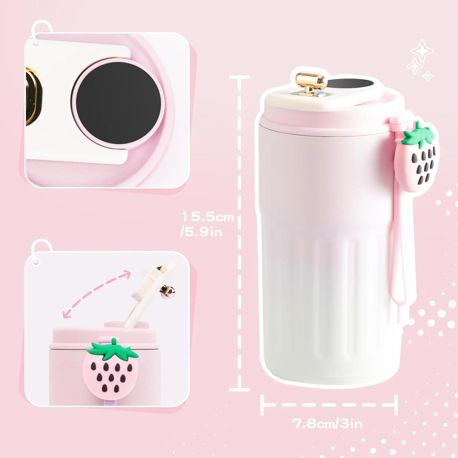 Smart Coffee Thermos With Temperature Display (SA2510-154)Pink - Image 7