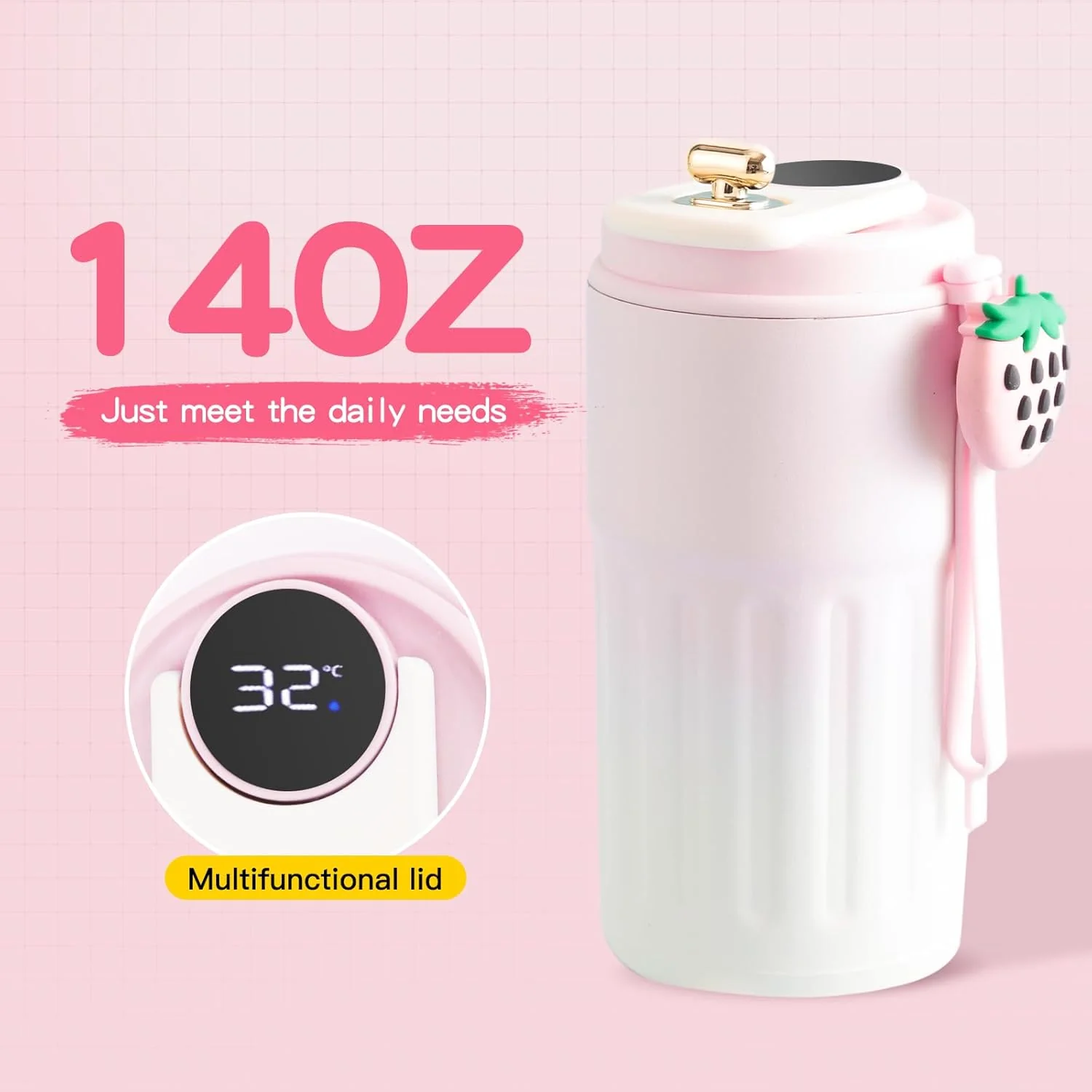 Smart Coffee Thermos With Temperature Display (SA2510-154)Pink - Image 9