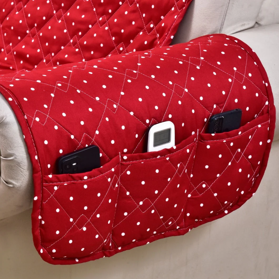 Sofa Cover-Maroon Polka With Pockets - Image 3