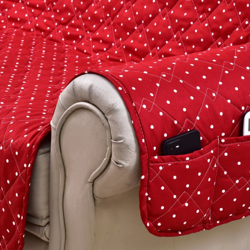 Sofa Cover-Maroon Polka With Pockets - Image 4