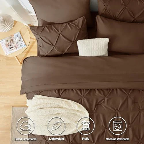 Solid Pintuck Duvet Cover Set-Brown - Image 2