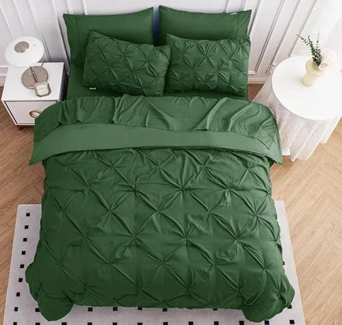 Solid Pintuck Duvet Cover Set-Olive - Image 3