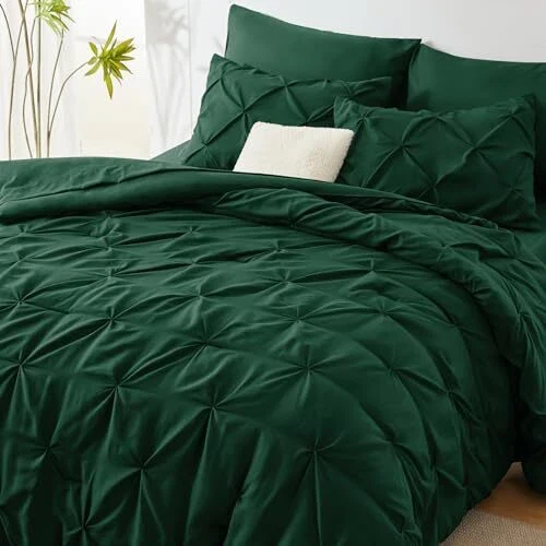 Solid Pintuck Duvet Cover Set-Olive - Image 5