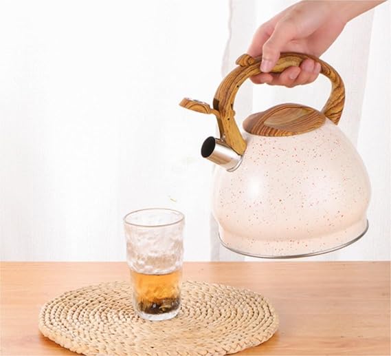 Stainless Steel One Touch Button Whistle Teapot with Anti Scalding Handle-Beige - Image 12