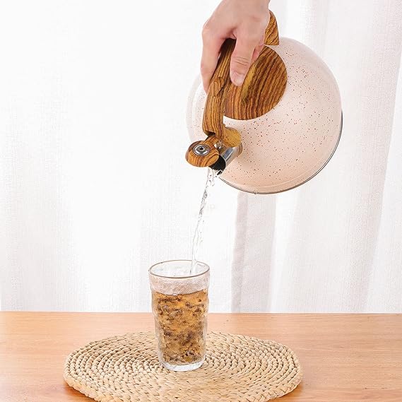 Stainless Steel One Touch Button Whistle Teapot with Anti Scalding Handle-Beige - Image 13
