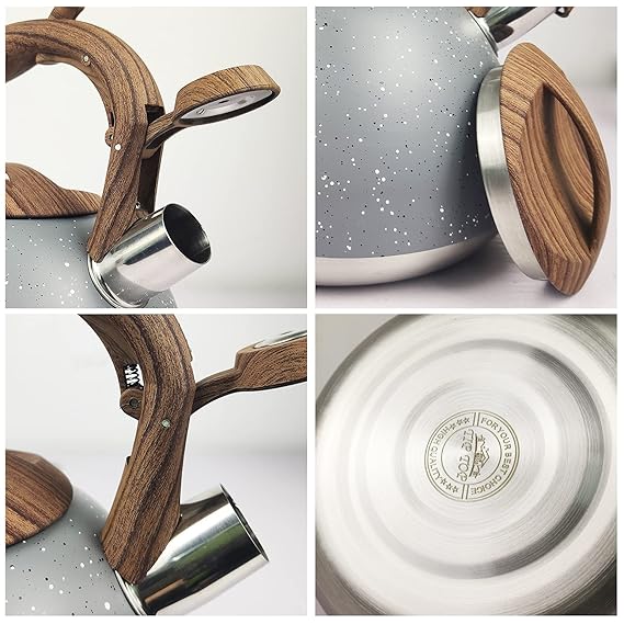 Stainless Steel One Touch Button Whistle Teapot with Anti Scalding Handle-Grey Texture - Image 10
