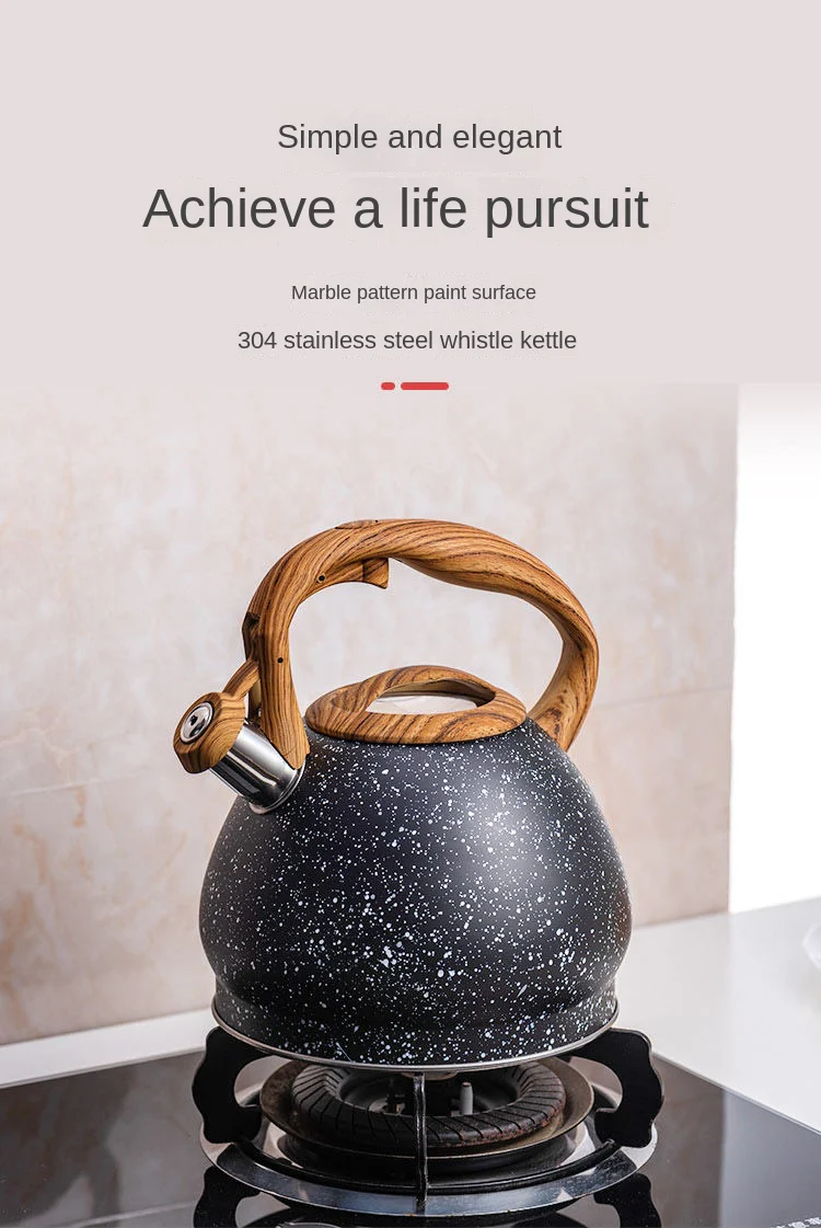 Stainless Steel One Touch Button Whistle Teapot with Anti Scalding Handle-Grey Texture - Image 12