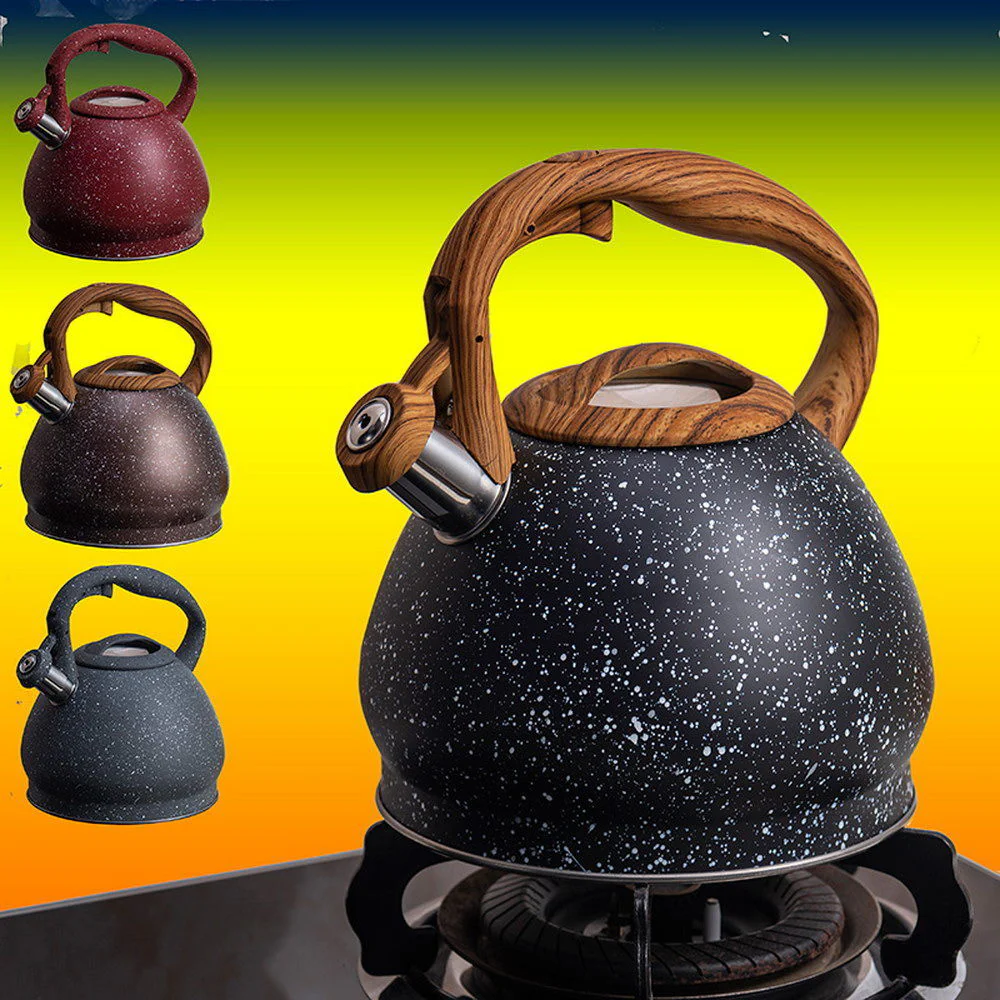 Stainless Steel One Touch Button Whistle Teapot with Anti Scalding Handle-Grey Texture - Image 14