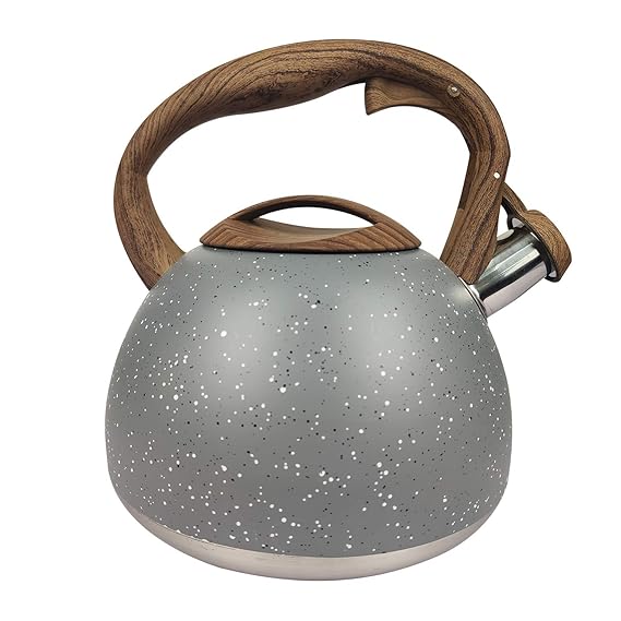 Stainless Steel One Touch Button Whistle Teapot with Anti Scalding Handle-Grey Texture - Image 5