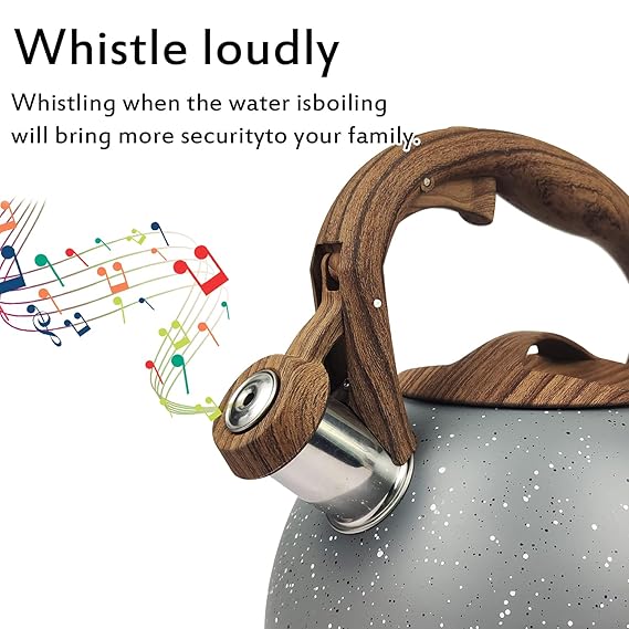 Stainless Steel One Touch Button Whistle Teapot with Anti Scalding Handle-Grey Texture - Image 6