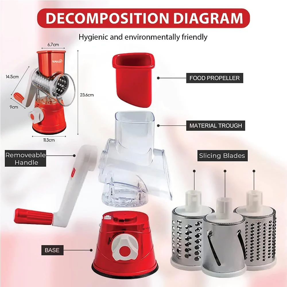 Vegetable Slicer with 3 Interchangeable Blades (SA2510-021)RED - Image 5