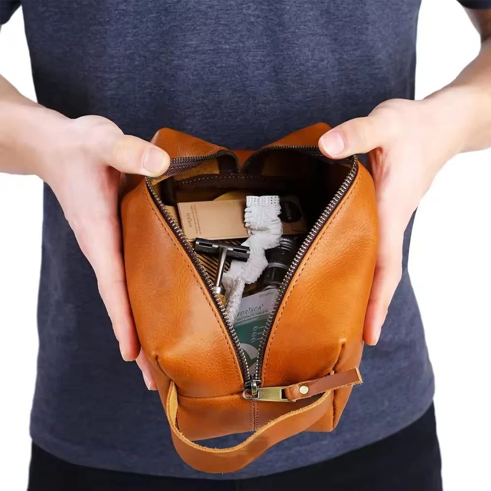 Vintage Luxury Men Toiletry Bag Travel Kit-Brown - Image 5