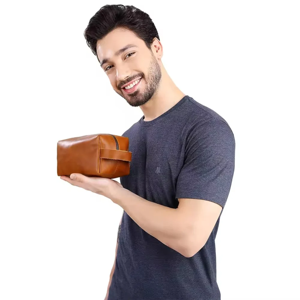 Vintage Luxury Men Toiletry Bag Travel Kit-Brown - Image 7