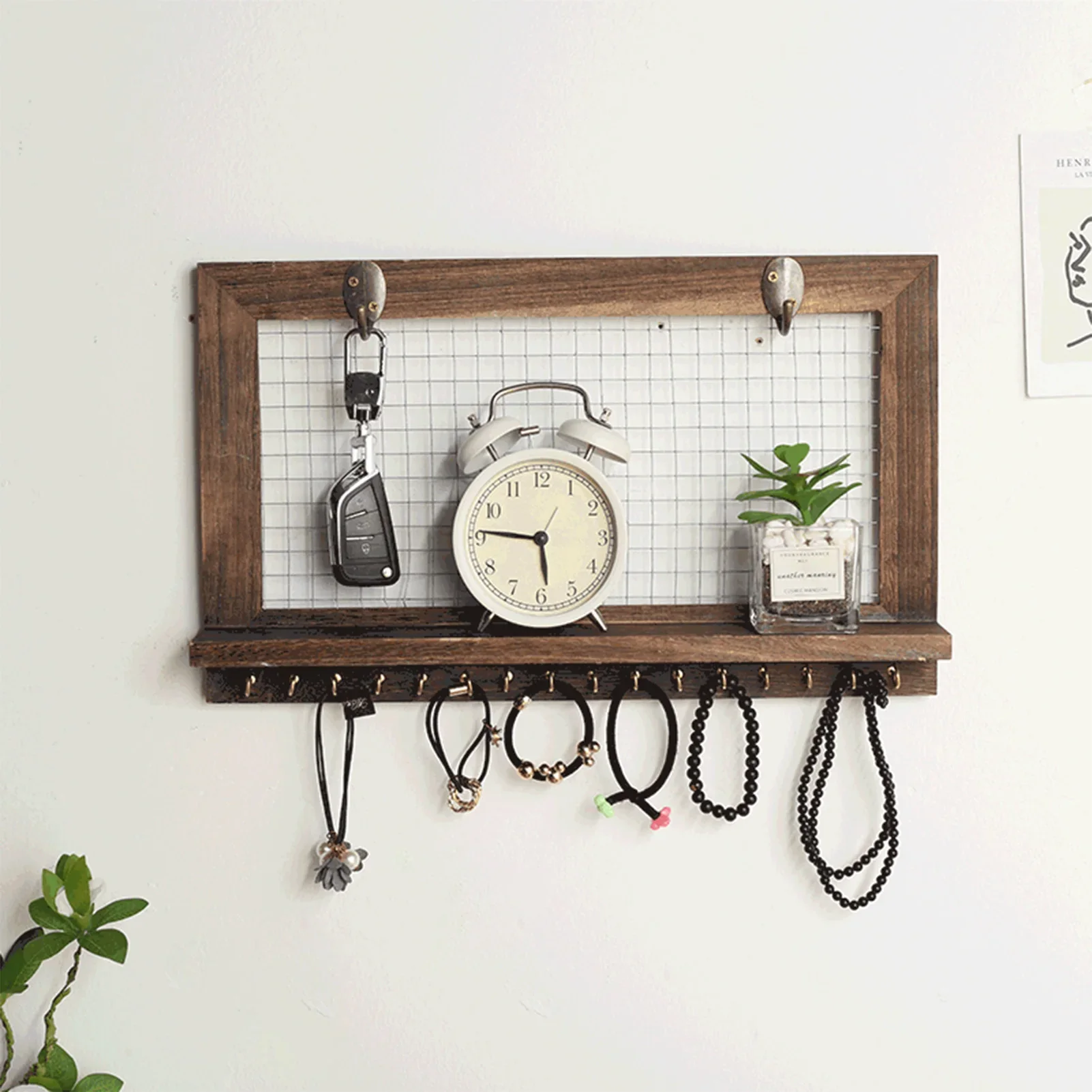 Wall Mounted Wooden Shelf with 16 Hooks14354(SA2405-73)