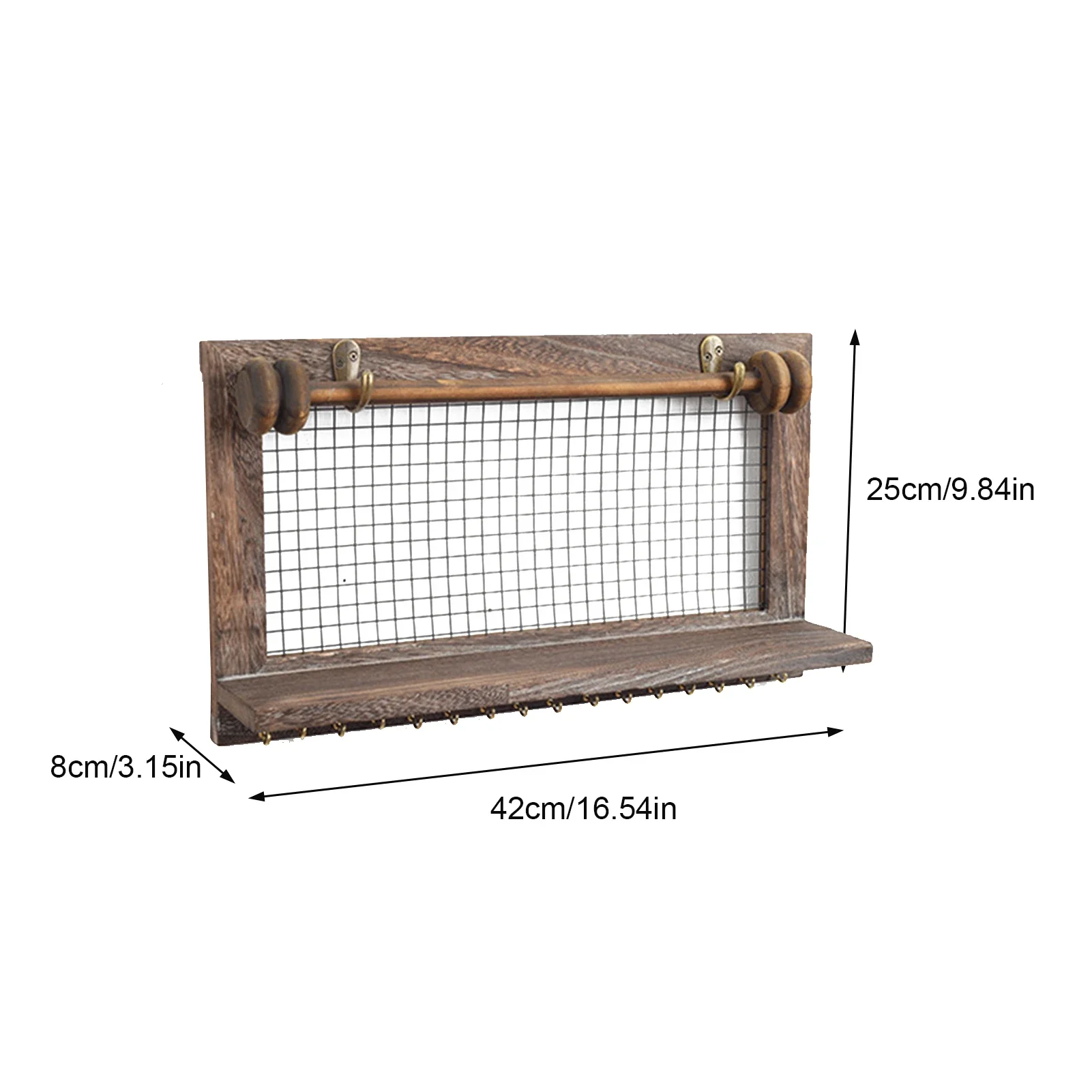 Wall Mounted Wooden Shelf with 16 Hooks14354(SA2405-73) - Image 2