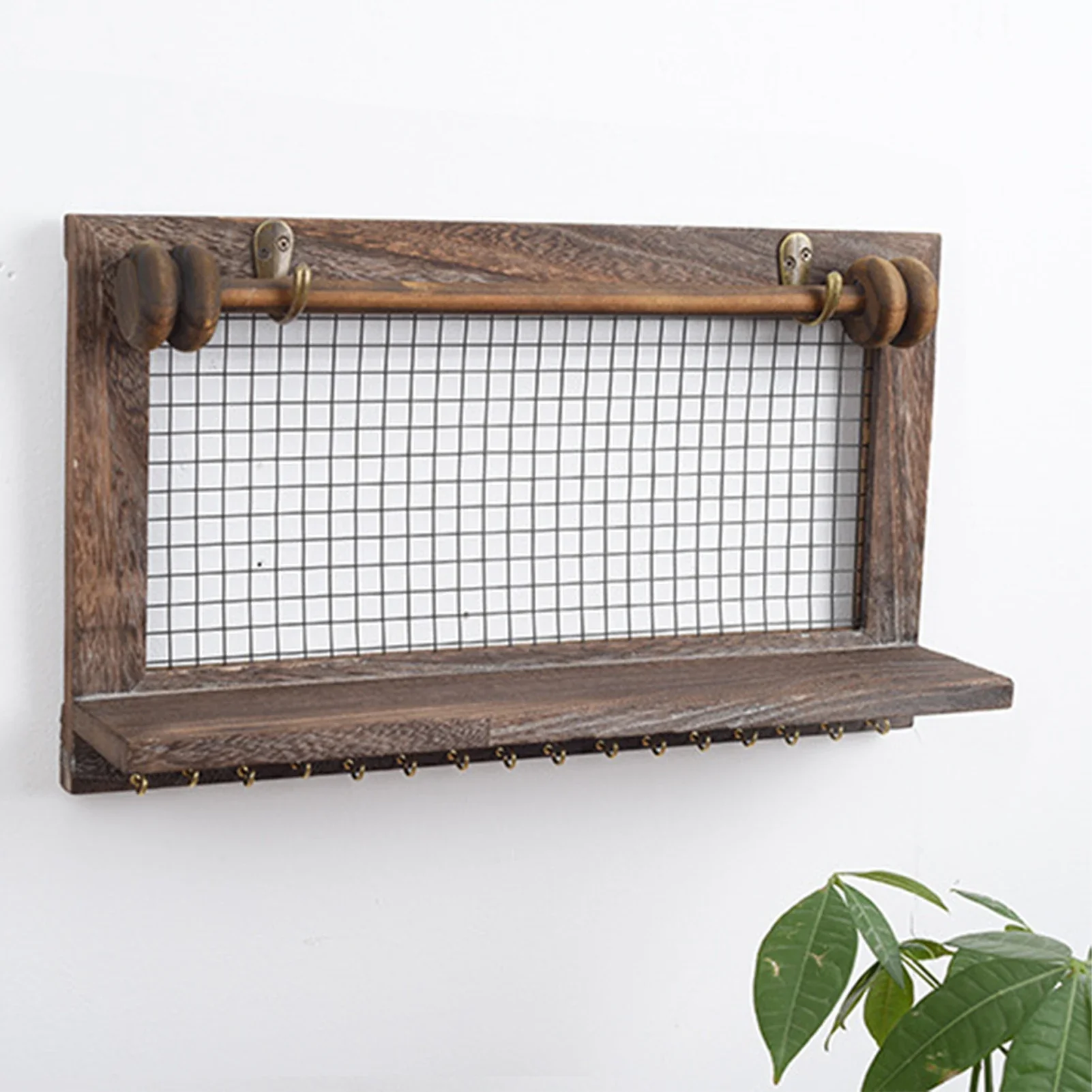 Wall Mounted Wooden Shelf with 16 Hooks14354(SA2405-73) - Image 3