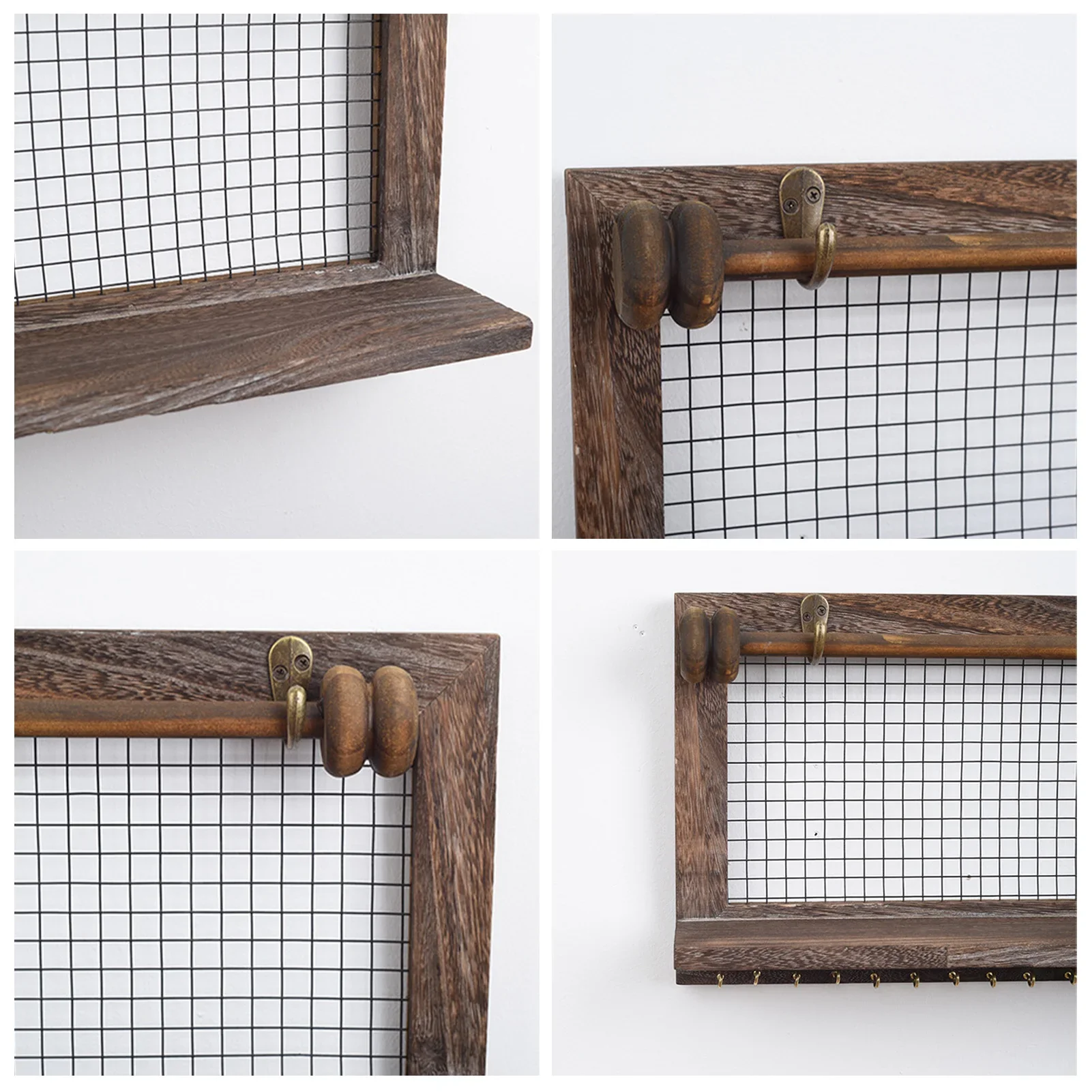 Wall Mounted Wooden Shelf with 16 Hooks14354(SA2405-73) - Image 4