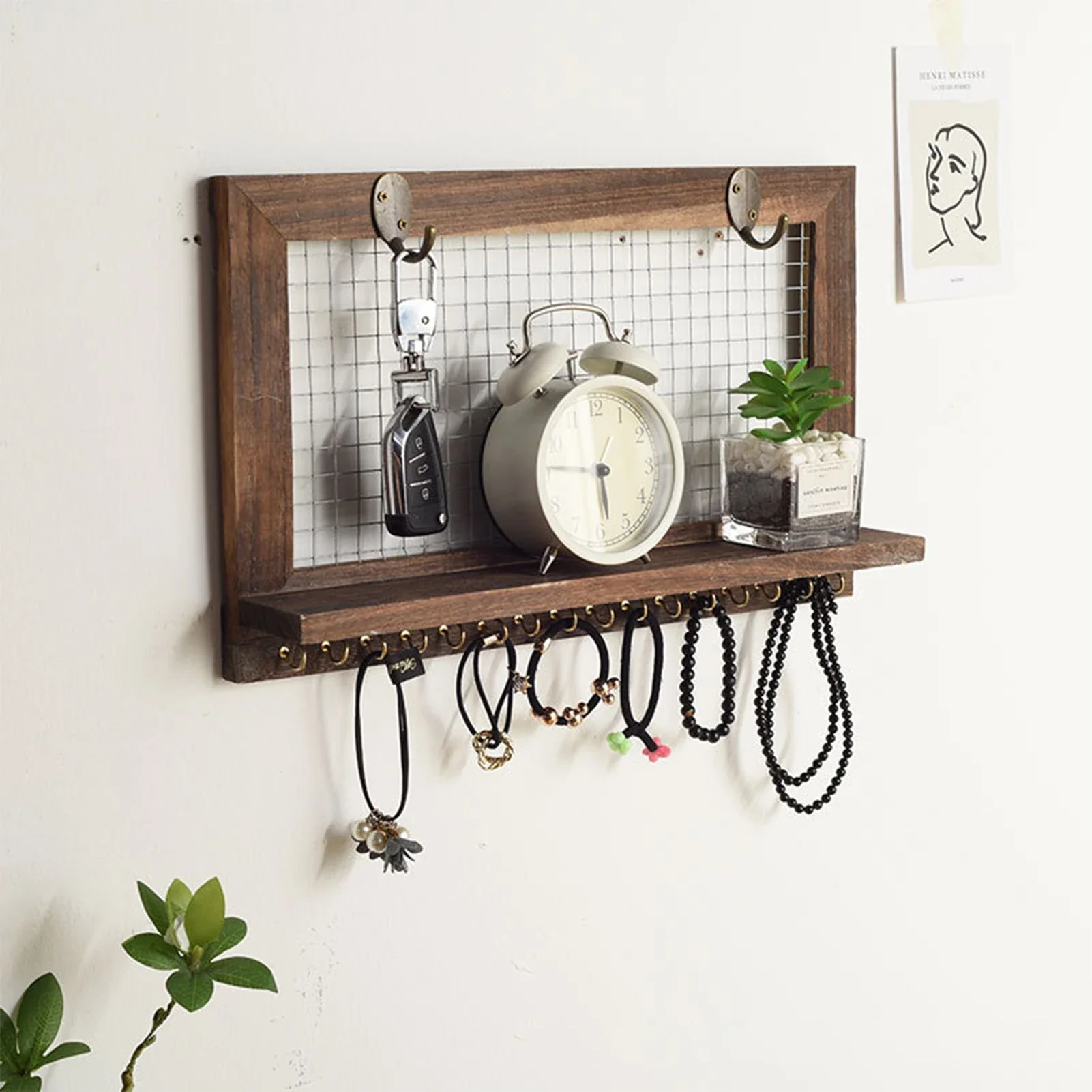 Wall Mounted Wooden Shelf with 16 Hooks14354(SA2405-73) - Image 5
