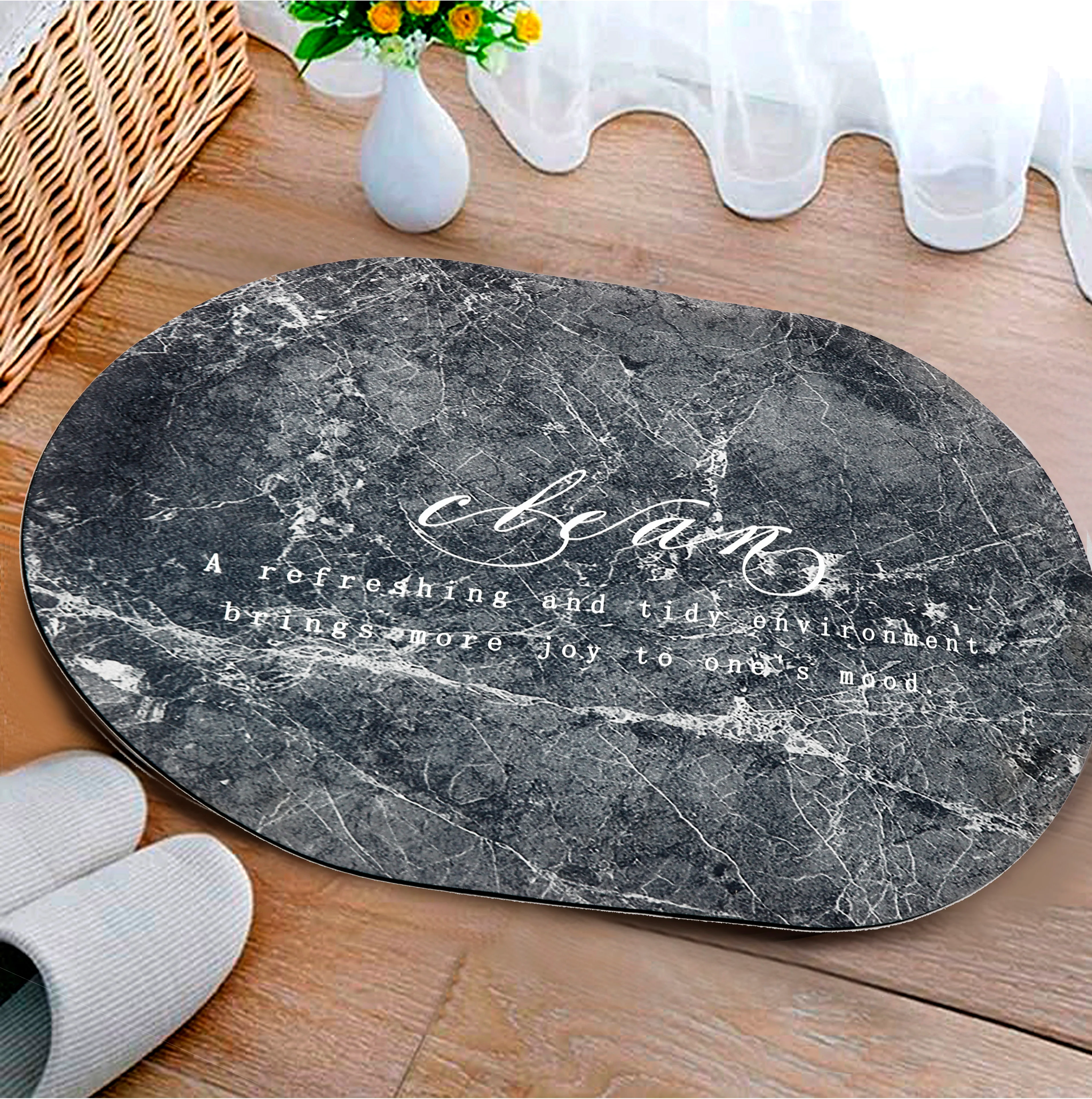 Water Absorbent Anti slip Bath mat-Bean(L/Grey)