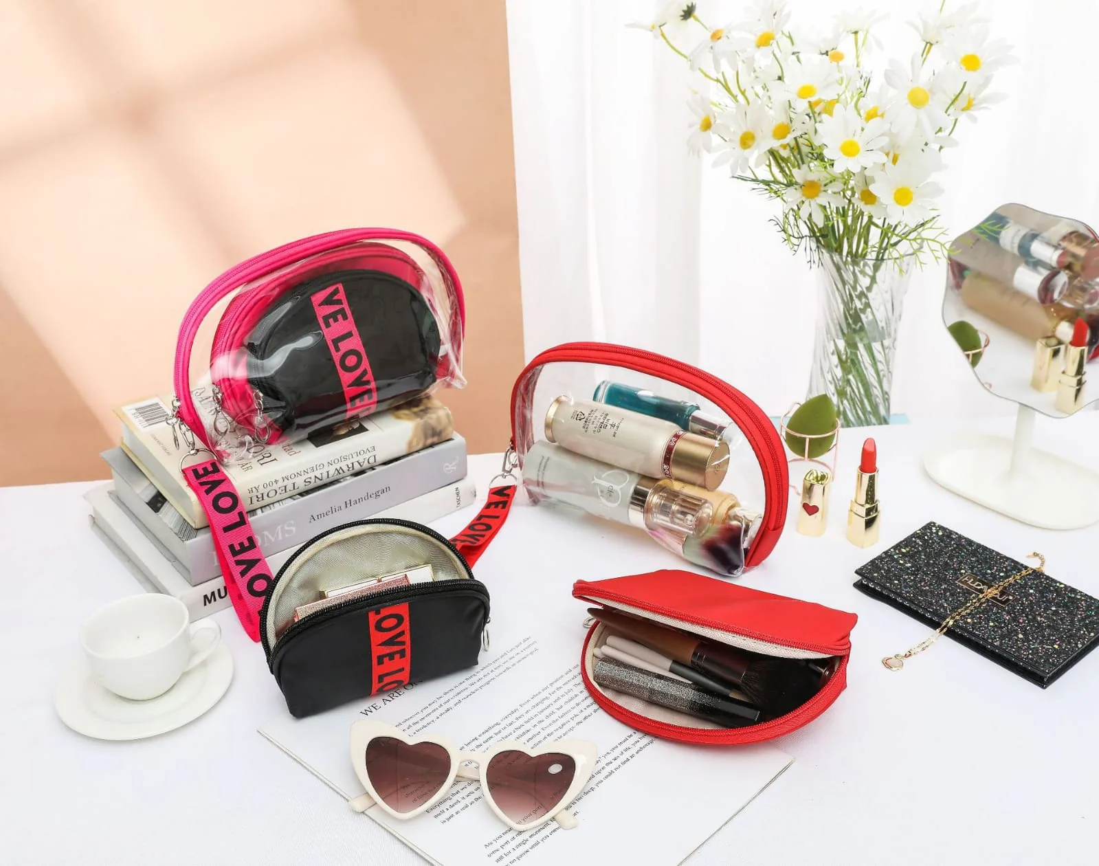 3Pcs Waterproof Portable Makeup Organizer Bag-LOVE(SA2405-113) - Image 9