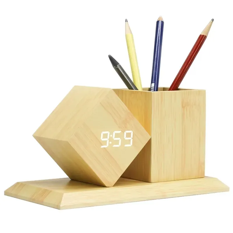 Wood Style Digital Clock with Holder(SA2405-229)-Beige(Red LED) - Image 2