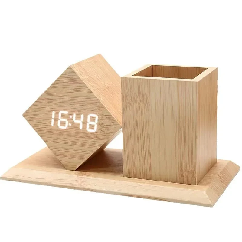 Wood Style Digital Clock with Holder(SA2405-229)-Beige(Red LED) - Image 6