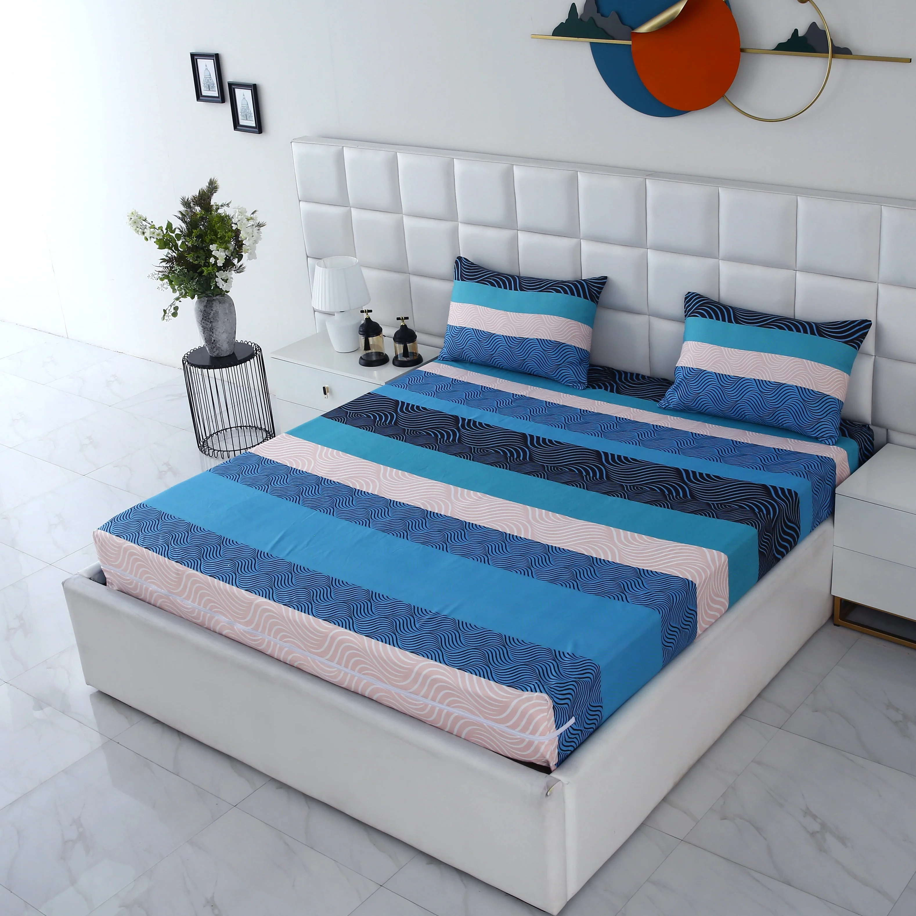 Zipper Mattress Cover Printed-Aqua Waves