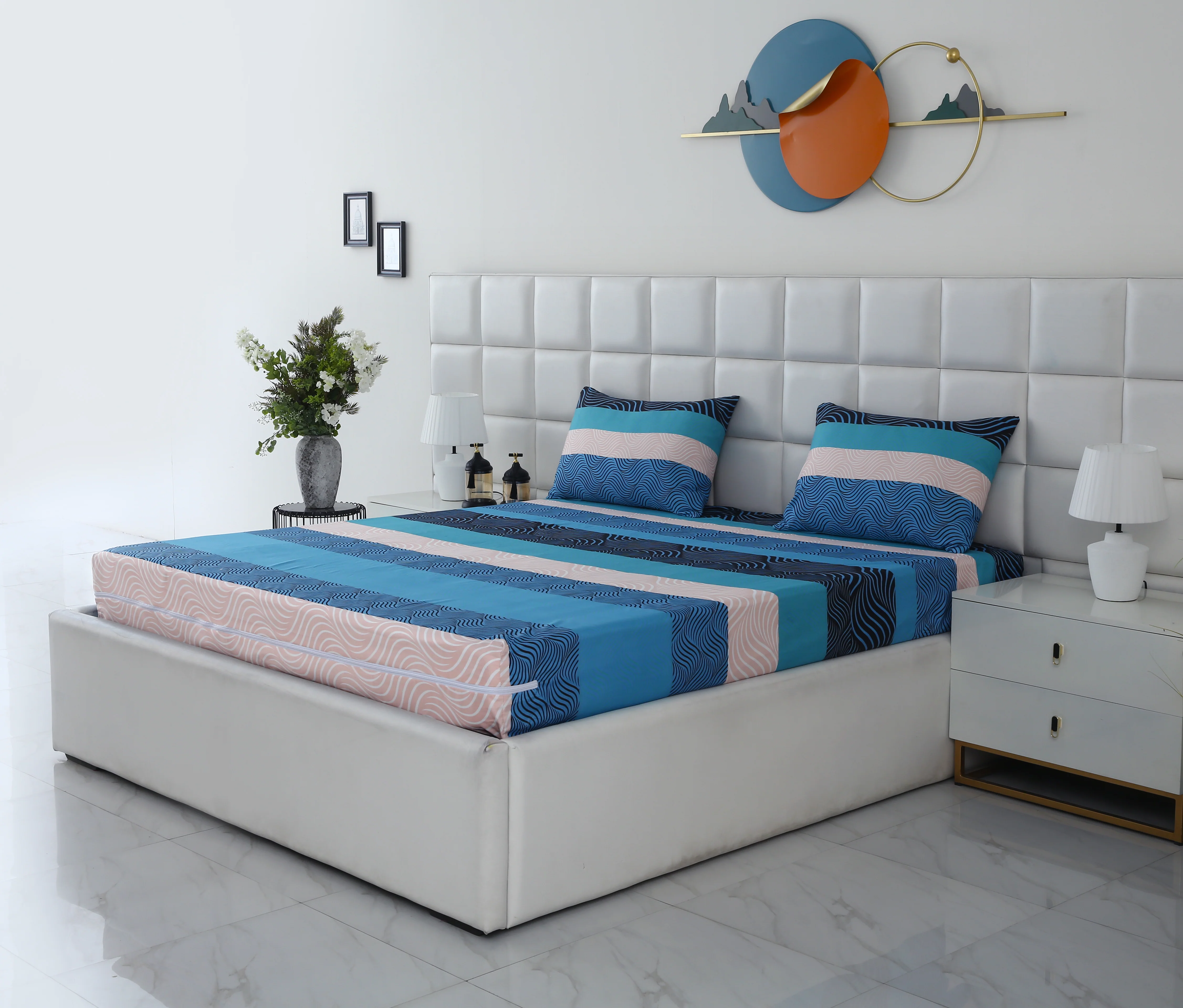 Zipper Mattress Cover Printed-Aqua Waves - Image 3