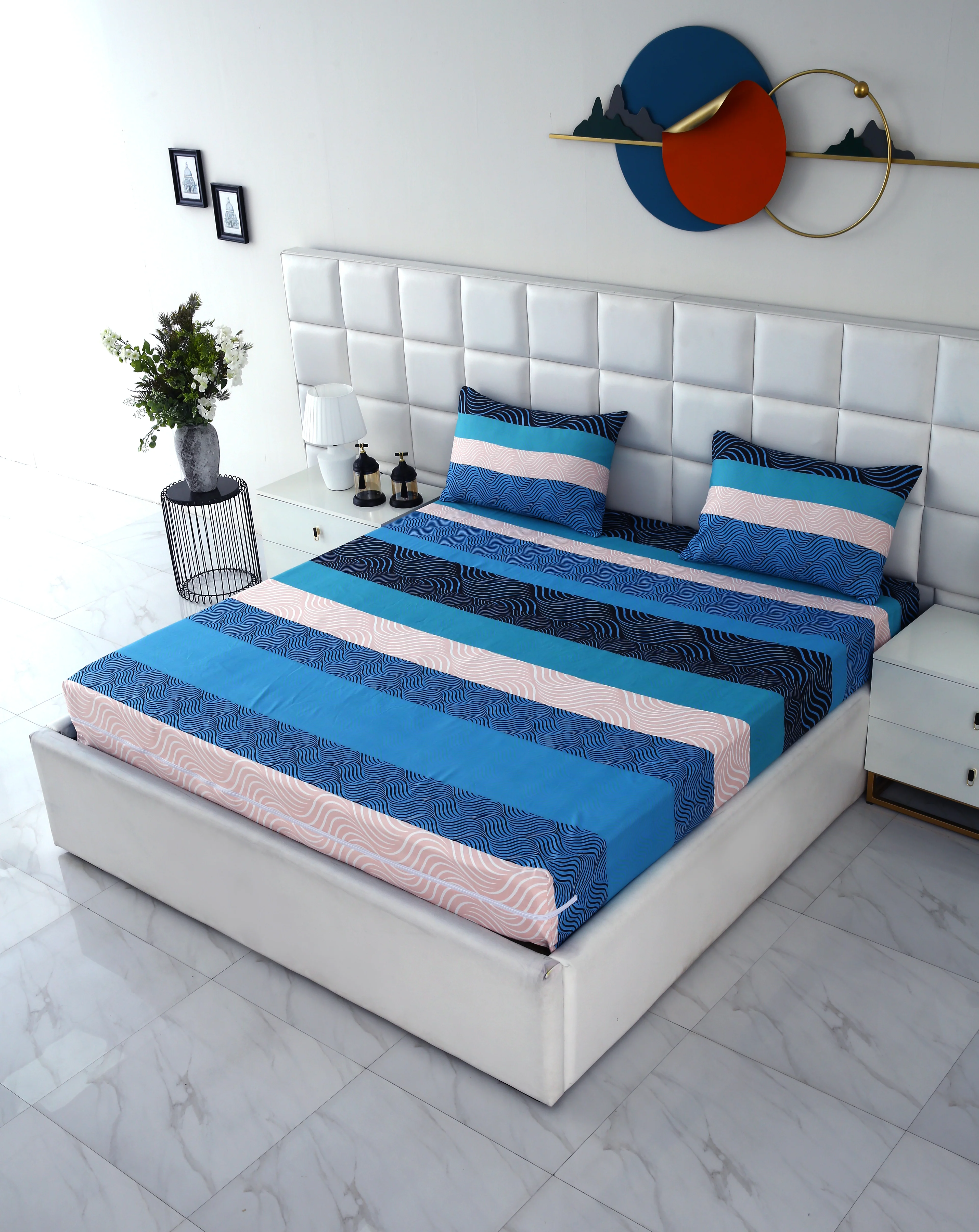 Zipper Mattress Cover Printed-Aqua Waves - Image 4