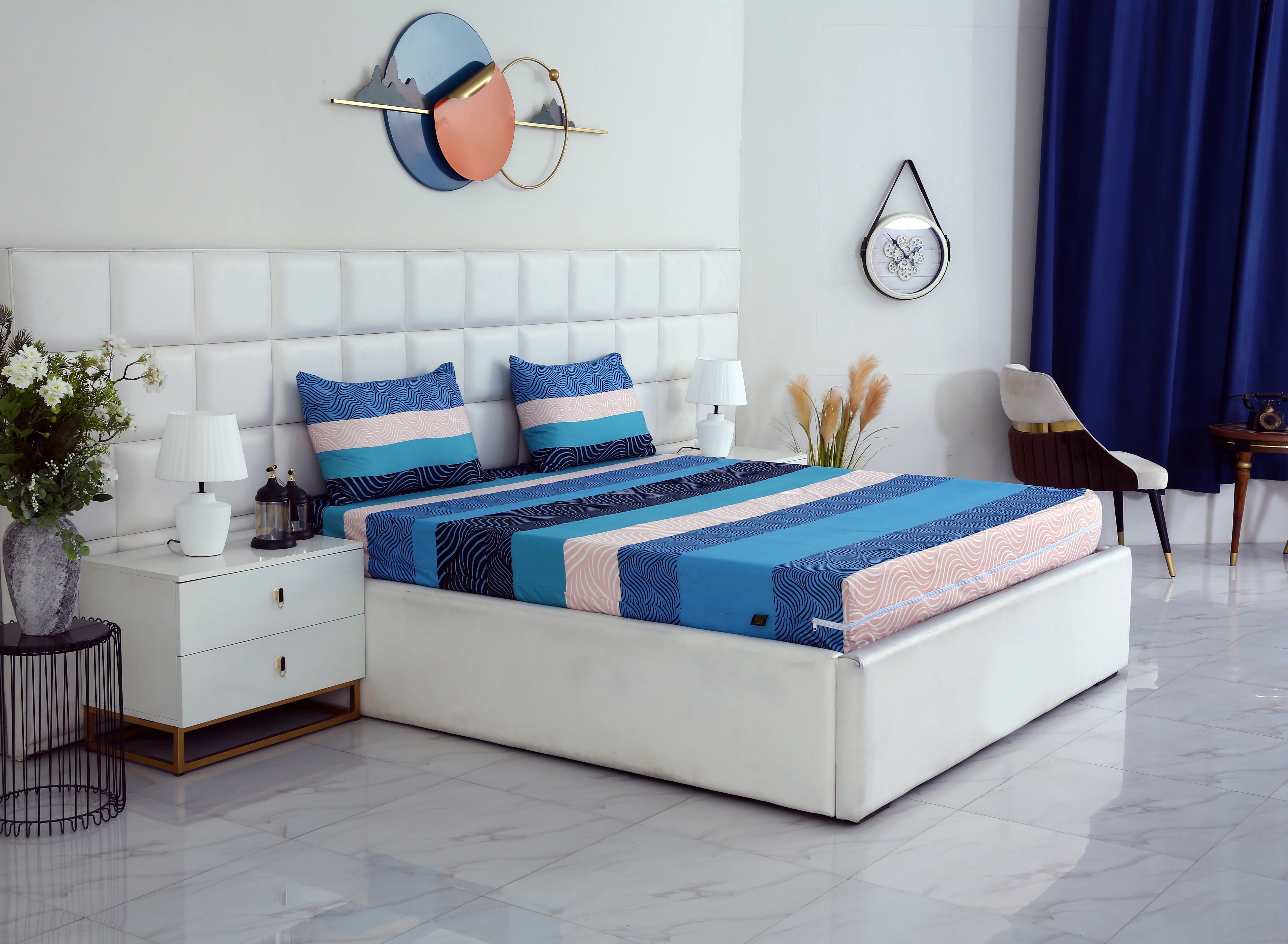 Zipper Mattress Cover Printed-Aqua Waves - Image 6