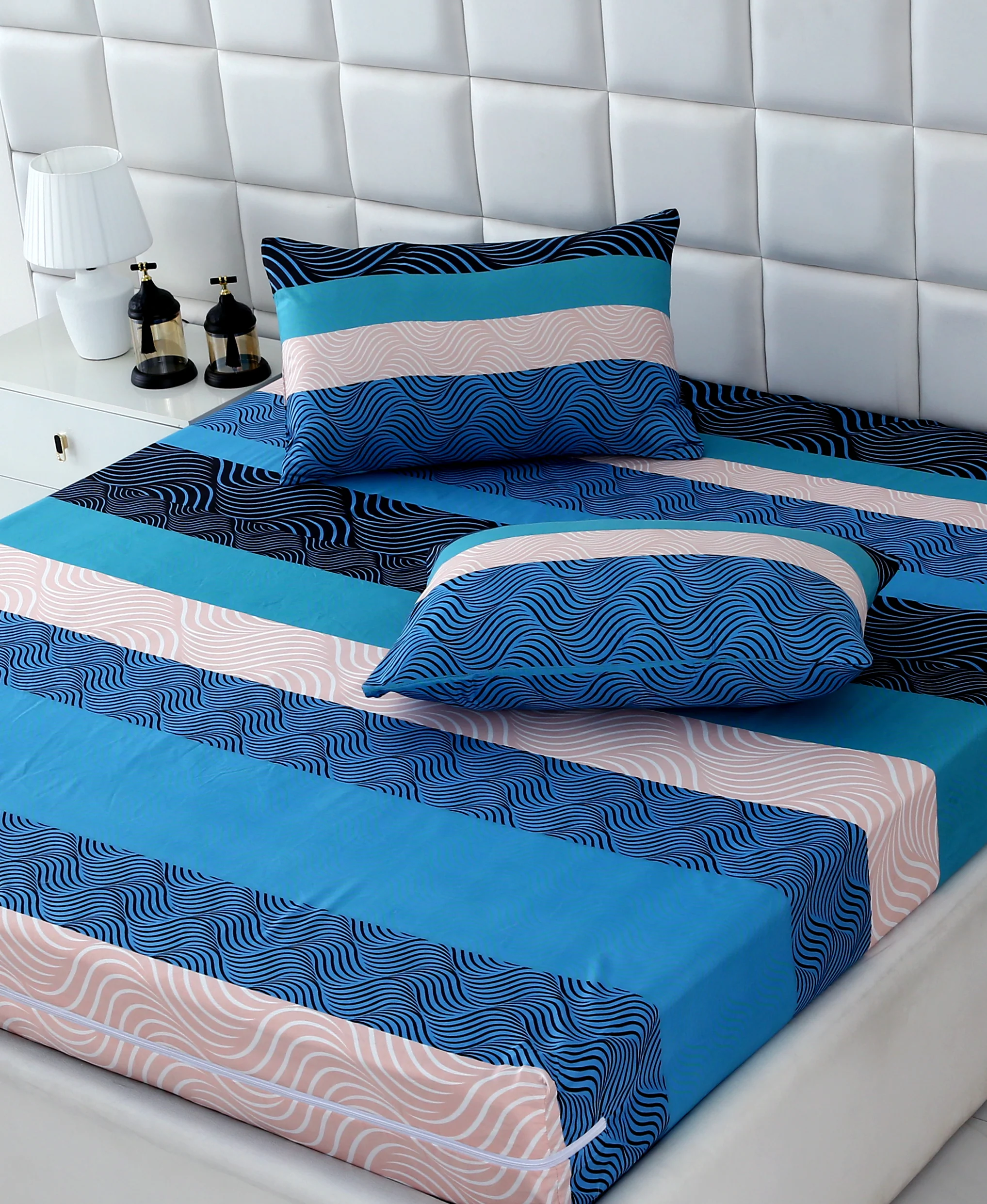 Zipper Mattress Cover Printed-Aqua Waves - Image 9